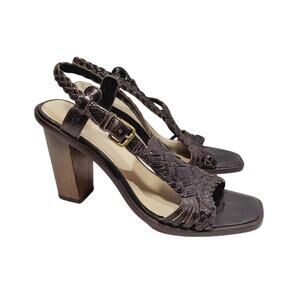 Frye Brown Braided Leather Heeled Sandals